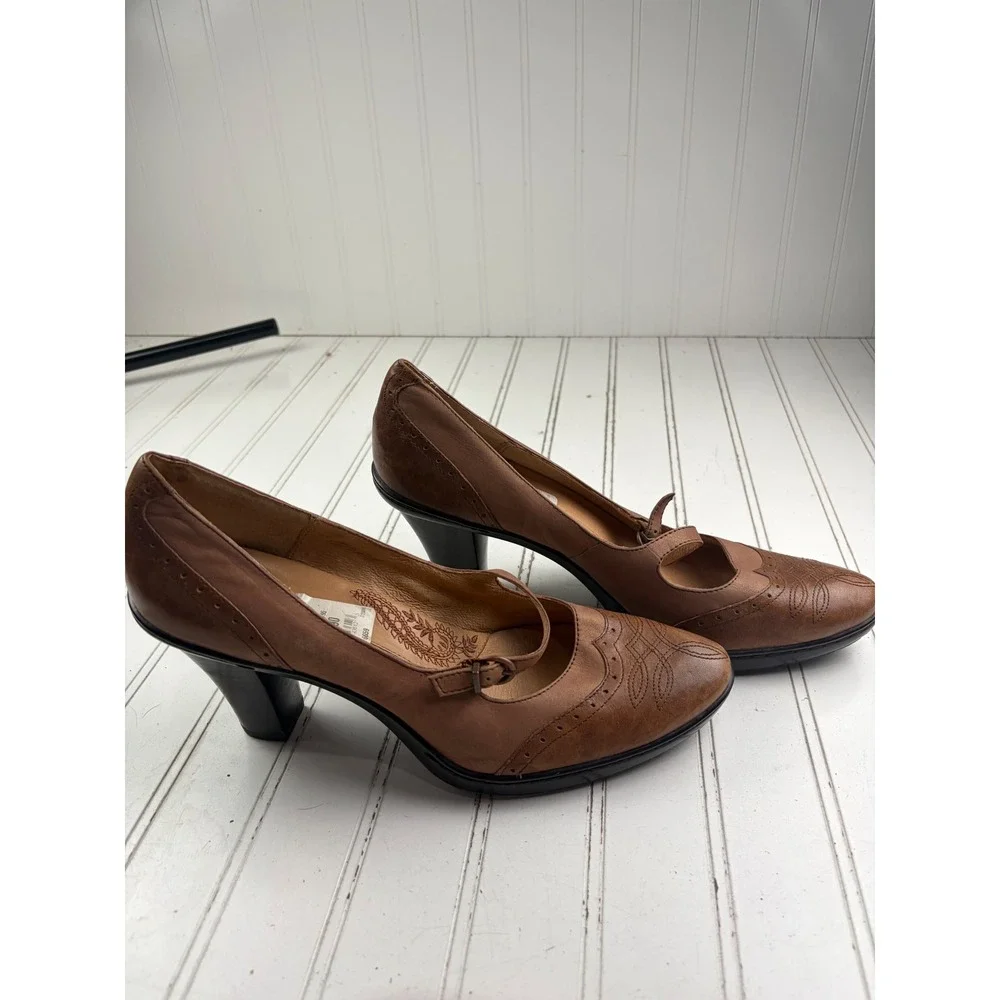 Sofft Vintage Y2K Brown Leather Mary Jane Block Heel Pumps Women's Size 11M